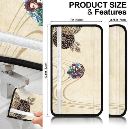 Demon Slayer Anime Seat Belt Covers - Tanjiro Protecting Nezuko Water Power Wave Belt Covers