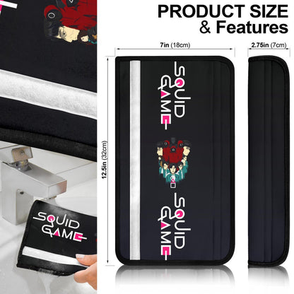 Squid Game Movie Seat Belt Covers - Squid Workers With Players Gather Round Belt Covers