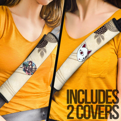 Demon Slayer Anime Seat Belt Covers - Tanjiro Protecting Nezuko Water Power Wave Belt Covers