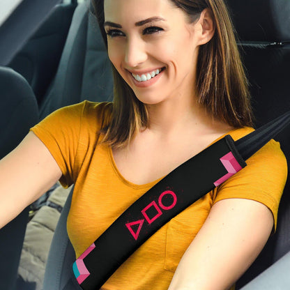 Squid Game Movie Seat Belt Covers - Round Square Triangle Pink Symbol Workers Portrait Belt Covers