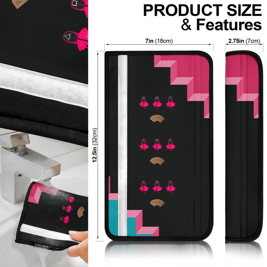 Squid Game Movie Seat Belt Covers - Round Square Triangle Pink Symbol Workers Portrait Belt Covers