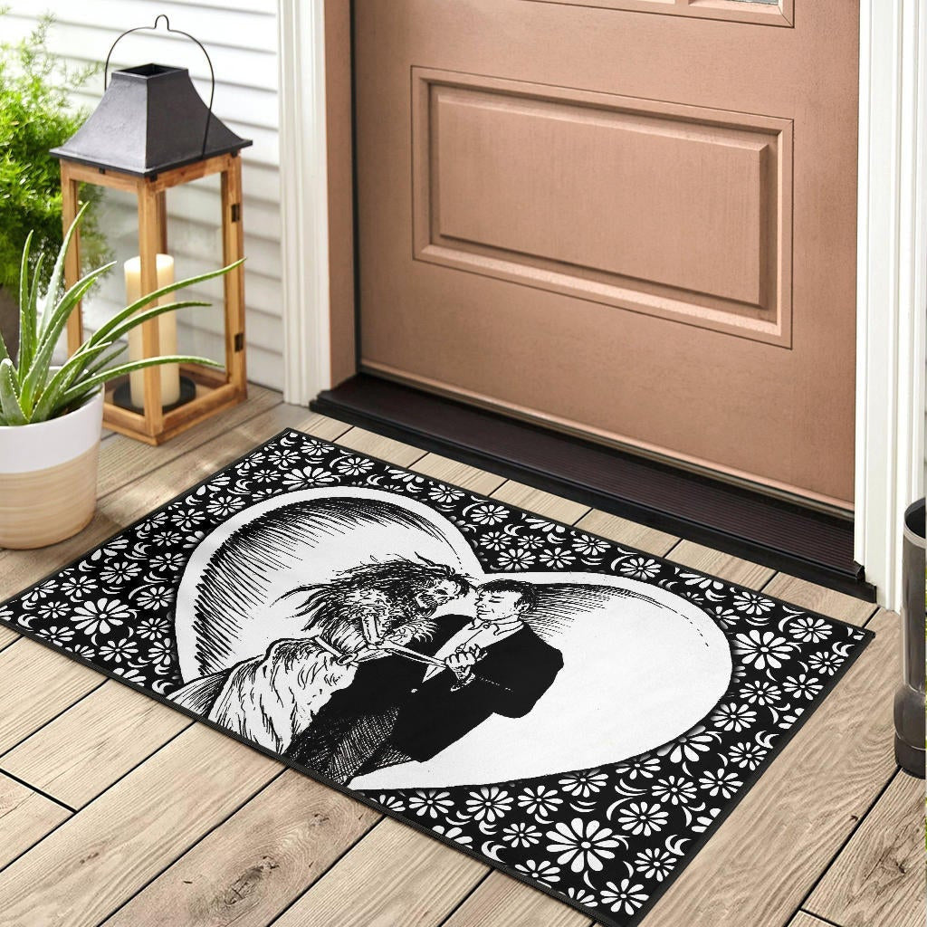 Love Door Mat - Marriage Day Men With Skeleton Women Tiny Flower Patterns Door Mat