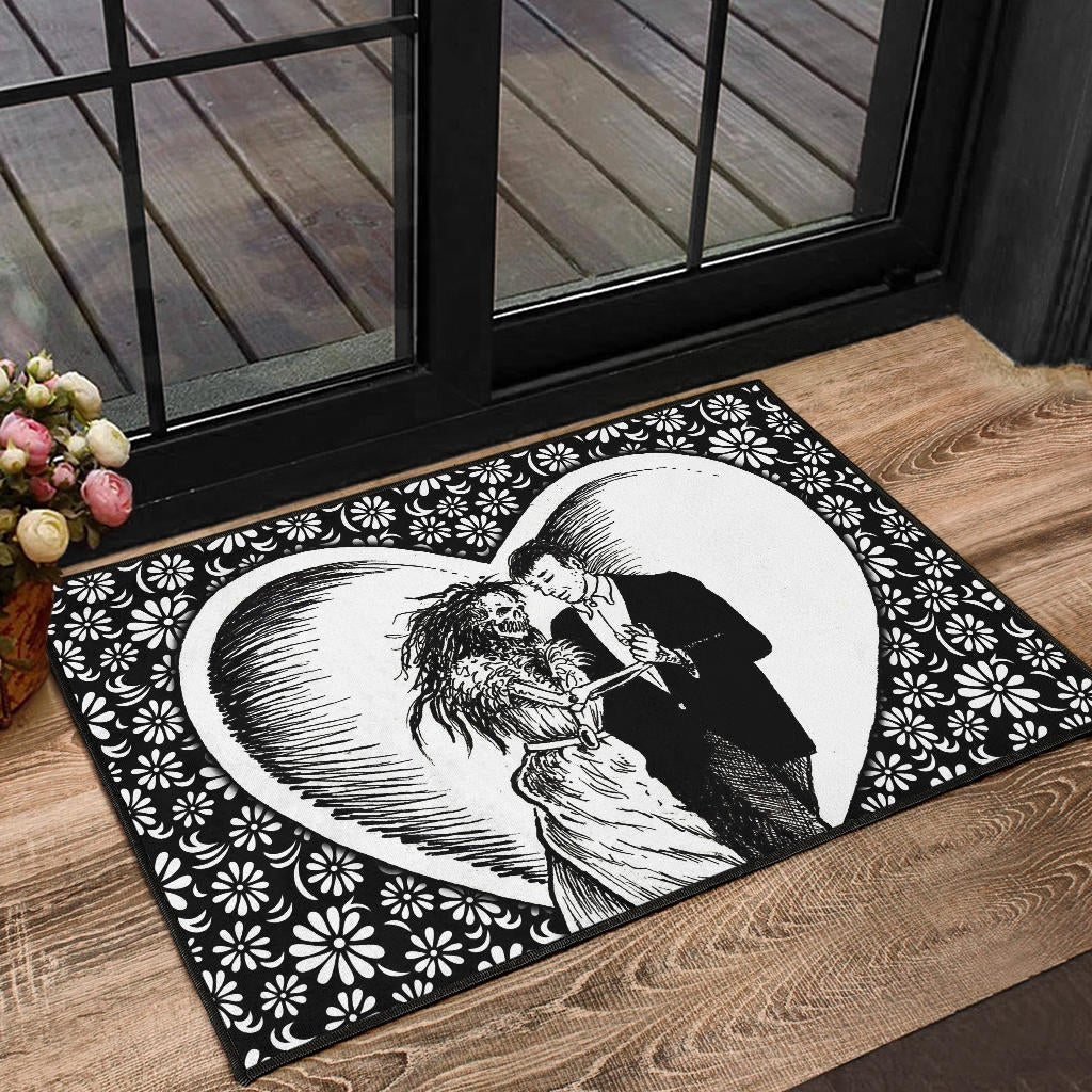 Love Door Mat - Marriage Day Men With Skeleton Women Tiny Flower Patterns Door Mat