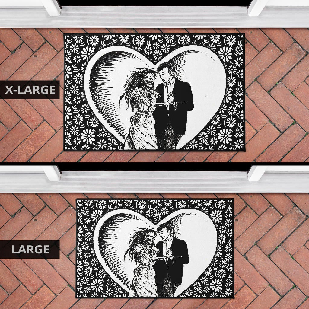 Love Door Mat - Marriage Day Men With Skeleton Women Tiny Flower Patterns Door Mat