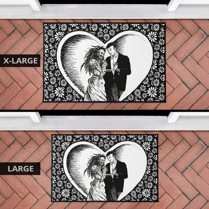 Love Door Mat - Marriage Day Men With Skeleton Women Tiny Flower Patterns Door Mat