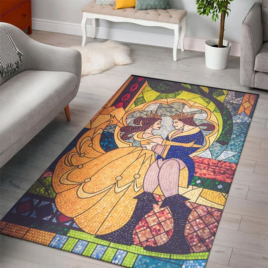 Disney Movies Rectangle Rug | Disney Princess Characters Living Room Cartoon Floor Carpet