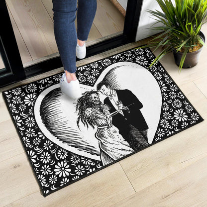Love Door Mat - Marriage Day Men With Skeleton Women Tiny Flower Patterns Door Mat