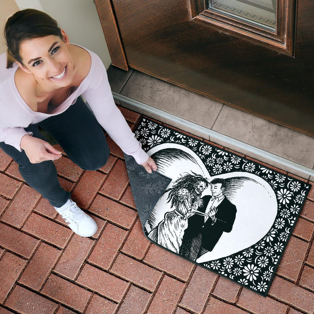 Love Door Mat - Marriage Day Men With Skeleton Women Tiny Flower Patterns Door Mat