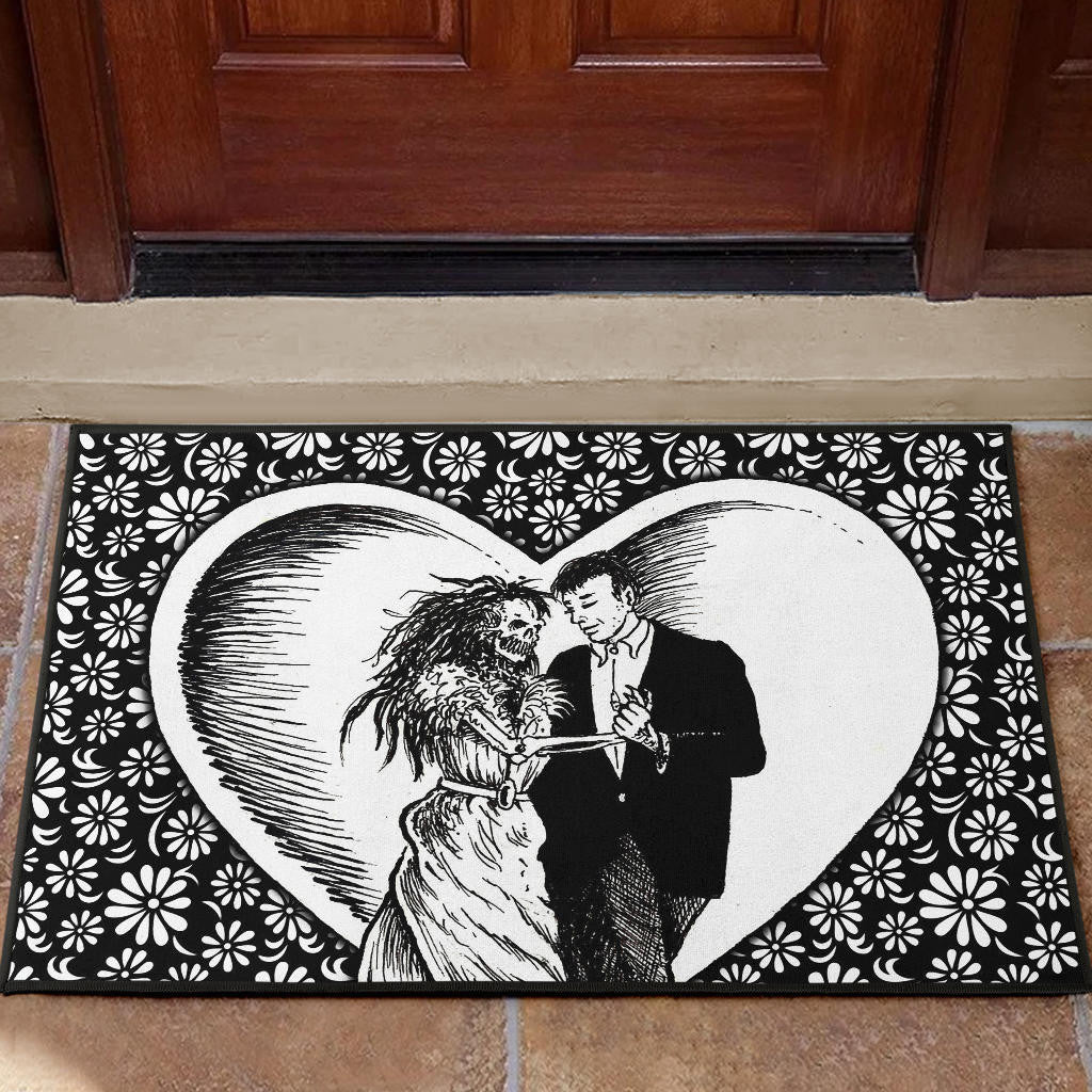 Love Door Mat - Marriage Day Men With Skeleton Women Tiny Flower Patterns Door Mat