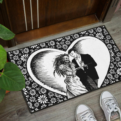 Love Door Mat - Marriage Day Men With Skeleton Women Tiny Flower Patterns Door Mat