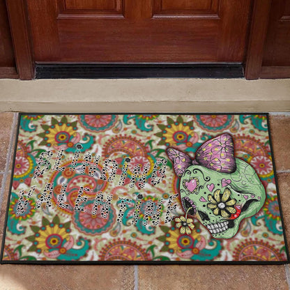 Valentine Door Mat - Drawing Floral Skull Blinding Valentine Door Mat Home Decor
