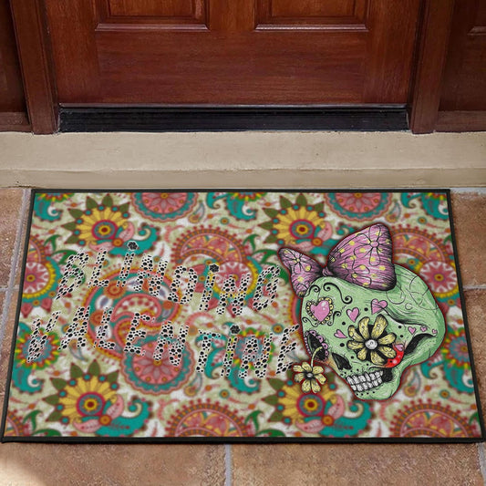 Valentine Door Mat - Drawing Floral Skull Blinding Valentine Door Mat Home Decor