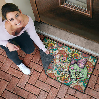 Valentine Door Mat - Drawing Floral Skull Blinding Valentine Door Mat Home Decor