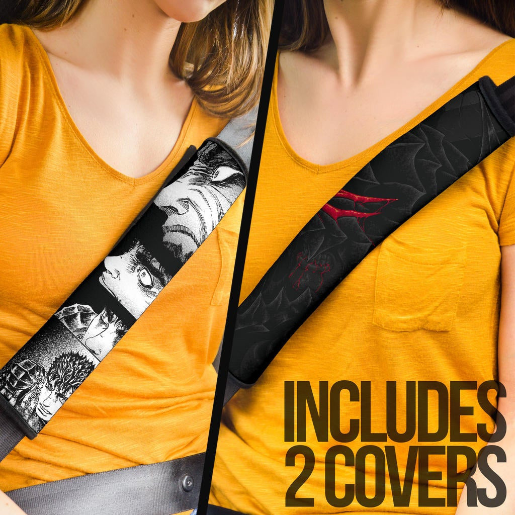 Berserk Anime Seat Belt Covers - Armor Guts Face Fighting Moments Black White Belt Covers