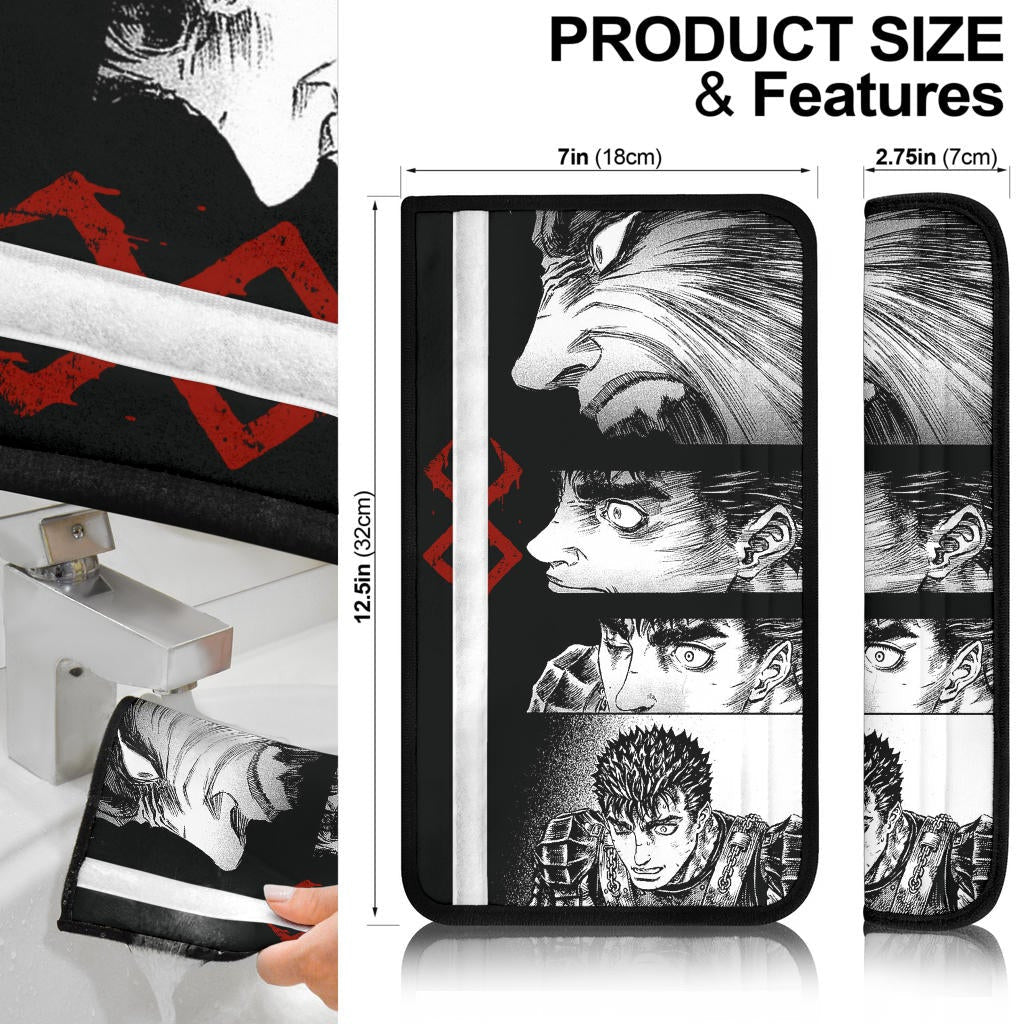 Berserk Anime Seat Belt Covers - Armor Guts Face Fighting Moments Black White Belt Covers