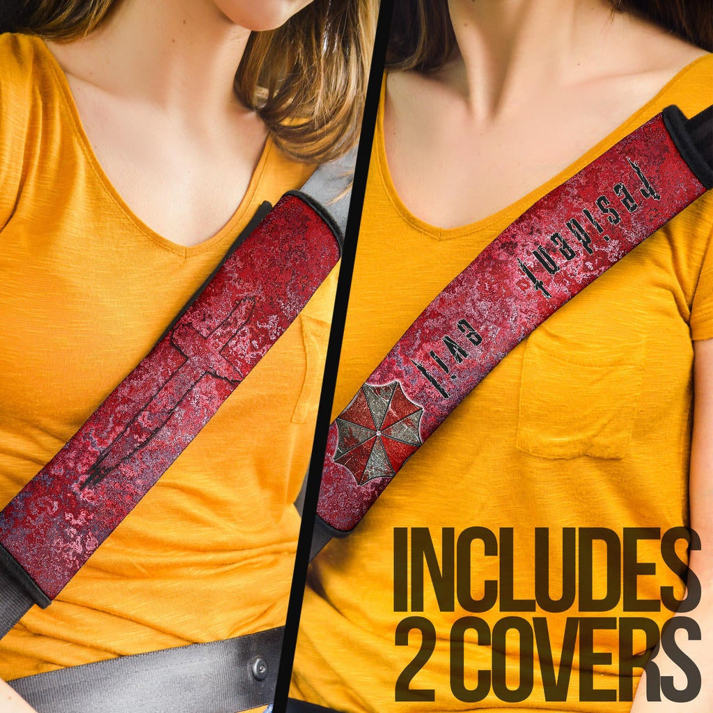 Resident Evil Game Seat Belt Covers - Umbrella Corporation Symbol Bloody Cross Belt Covers