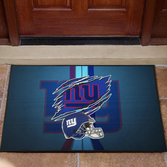 New York Giants American Football Team Door Mat Claw Scratches Reveal NY Text Blue Helmet Door Mat Home Decor