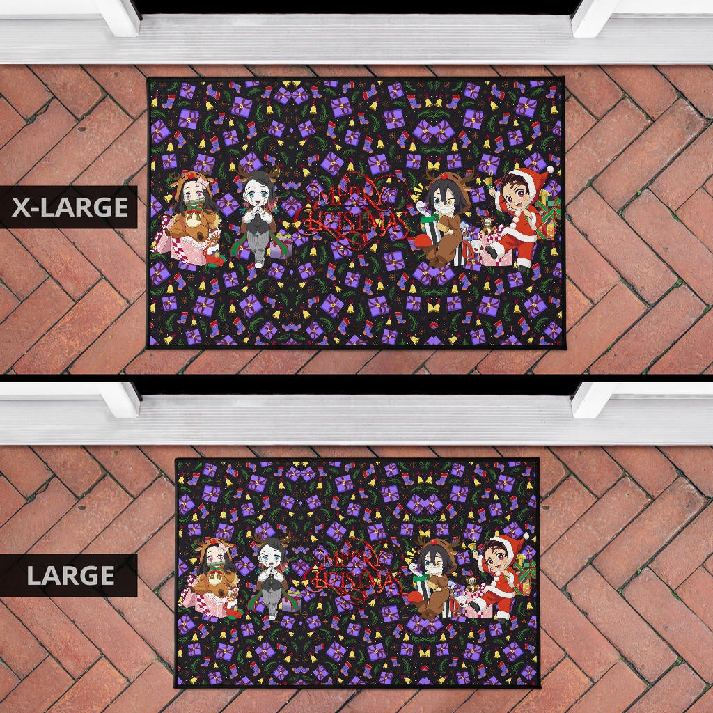 Demon Slayer Anime Door Mat - Merry Christmas Cosplay Santa Reindeer Xmas Patterns Door Mat Home Decor