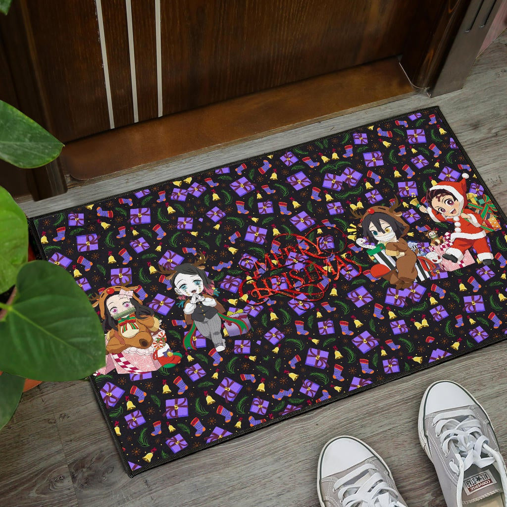 Demon Slayer Anime Door Mat - Merry Christmas Cosplay Santa Reindeer Xmas Patterns Door Mat Home Decor