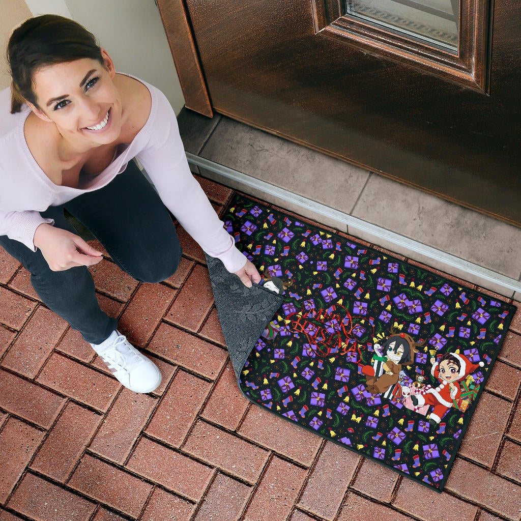 Demon Slayer Anime Door Mat - Merry Christmas Cosplay Santa Reindeer Xmas Patterns Door Mat Home Decor