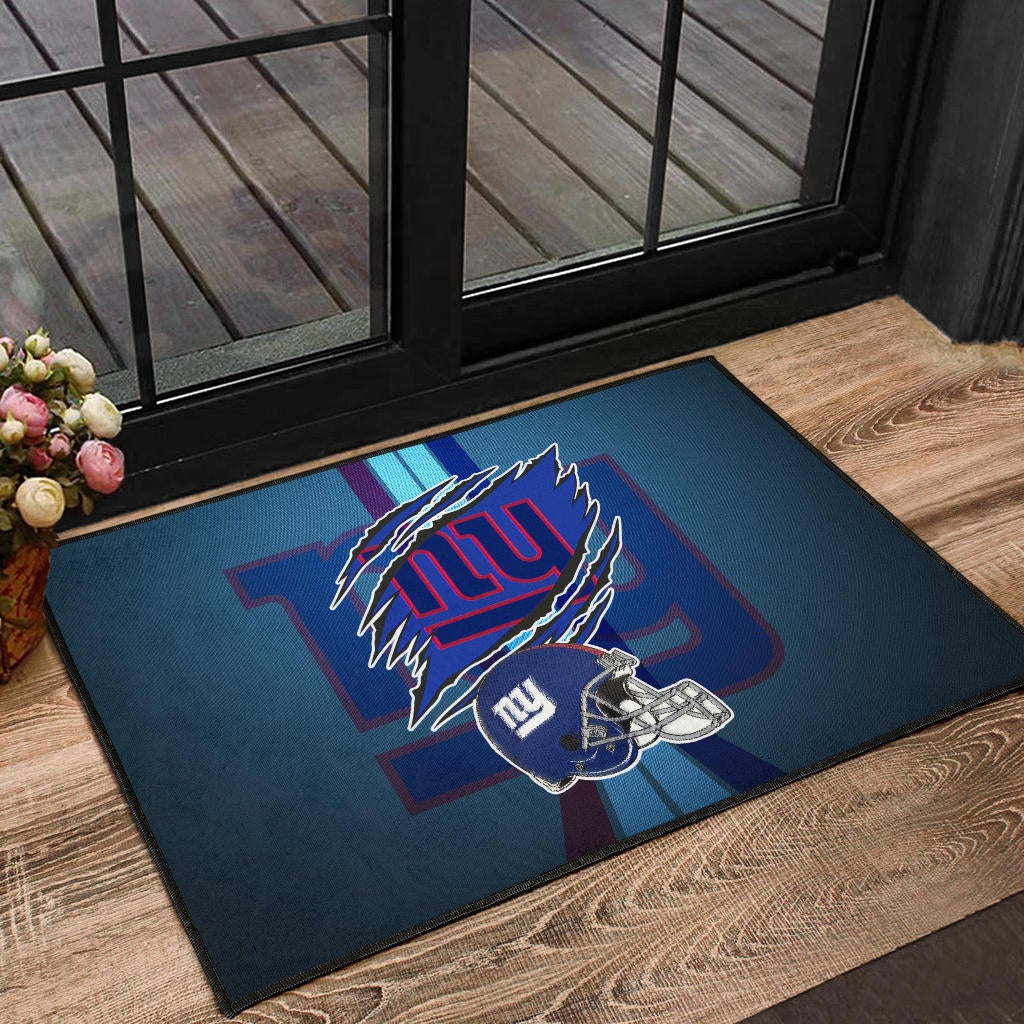 New York Giants American Football Team Door Mat Claw Scratches Reveal NY Text Blue Helmet Door Mat Home Decor