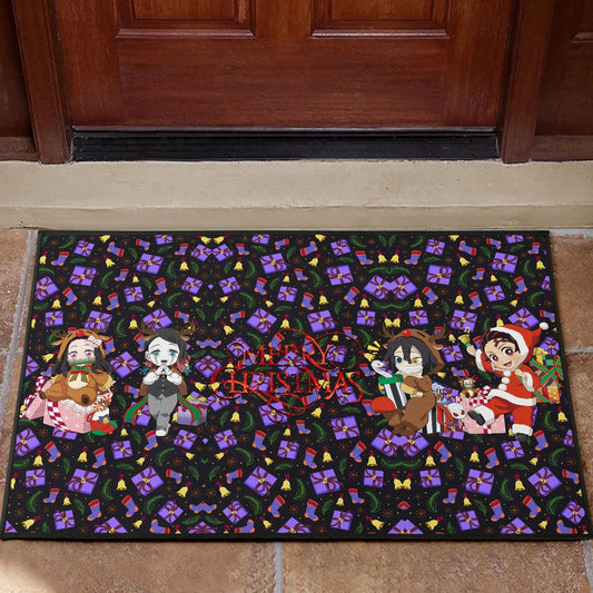 Demon Slayer Anime Door Mat - Merry Christmas Cosplay Santa Reindeer Xmas Patterns Door Mat Home Decor