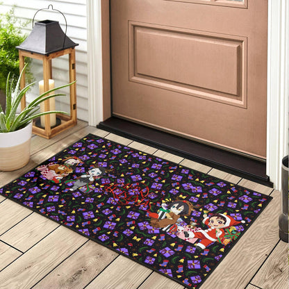 Demon Slayer Anime Door Mat - Merry Christmas Cosplay Santa Reindeer Xmas Patterns Door Mat Home Decor