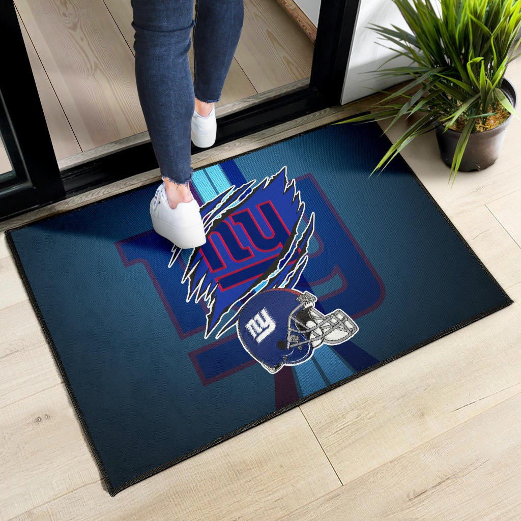 New York Giants American Football Team Door Mat Claw Scratches Reveal NY Text Blue Helmet Door Mat Home Decor