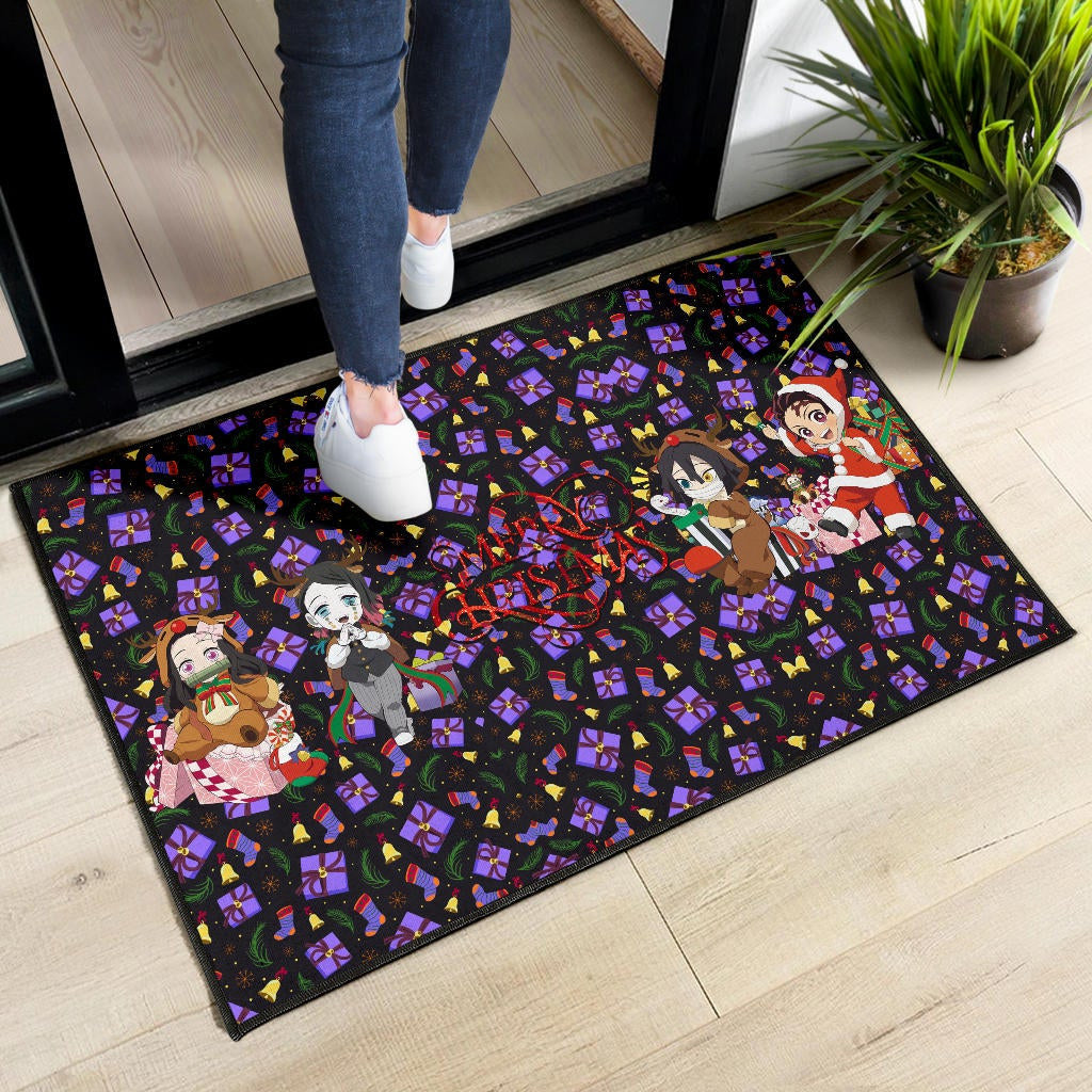 Demon Slayer Anime Door Mat - Merry Christmas Cosplay Santa Reindeer Xmas Patterns Door Mat Home Decor