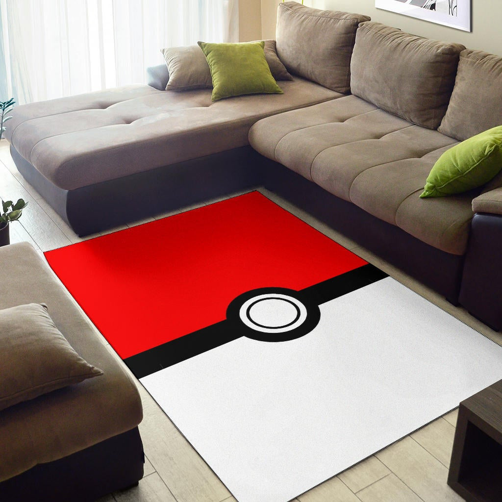 Pokemon Anime Area Rug - Minimalist Square Pokeball Go Rugs Home Decor