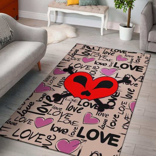 Love Area Rug - Love Text Patterns Skull Heart Symbol Rugs Home Decor