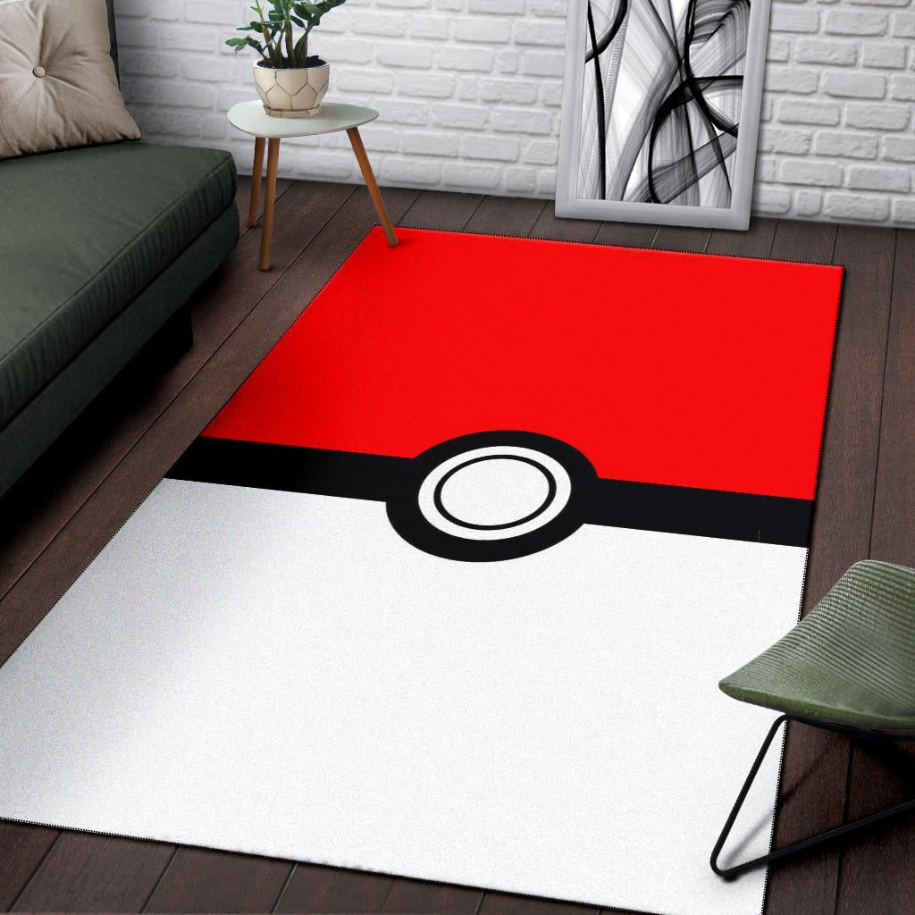 Pokemon Anime Area Rug - Minimalist Square Pokeball Go Rugs Home Decor