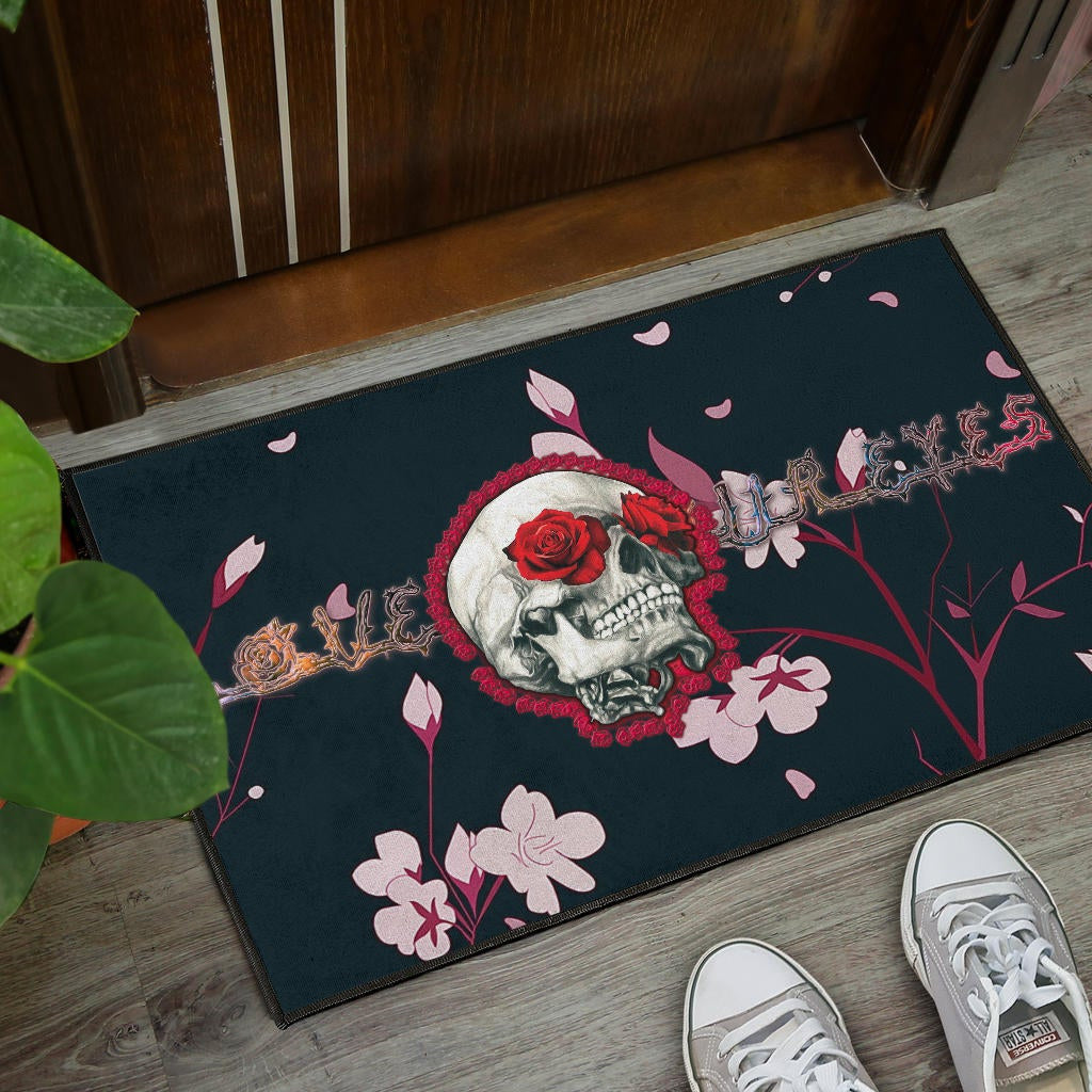Valentine Door Mat - Skull With Red Roses Love In Your Eyes Door Mat Home Decor
