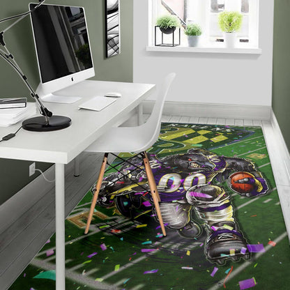 Baltimore Ravens American Football Team Area Rug Angry Muscle Raven Holding Rugby Ball Running On Field Rugs Home Decor