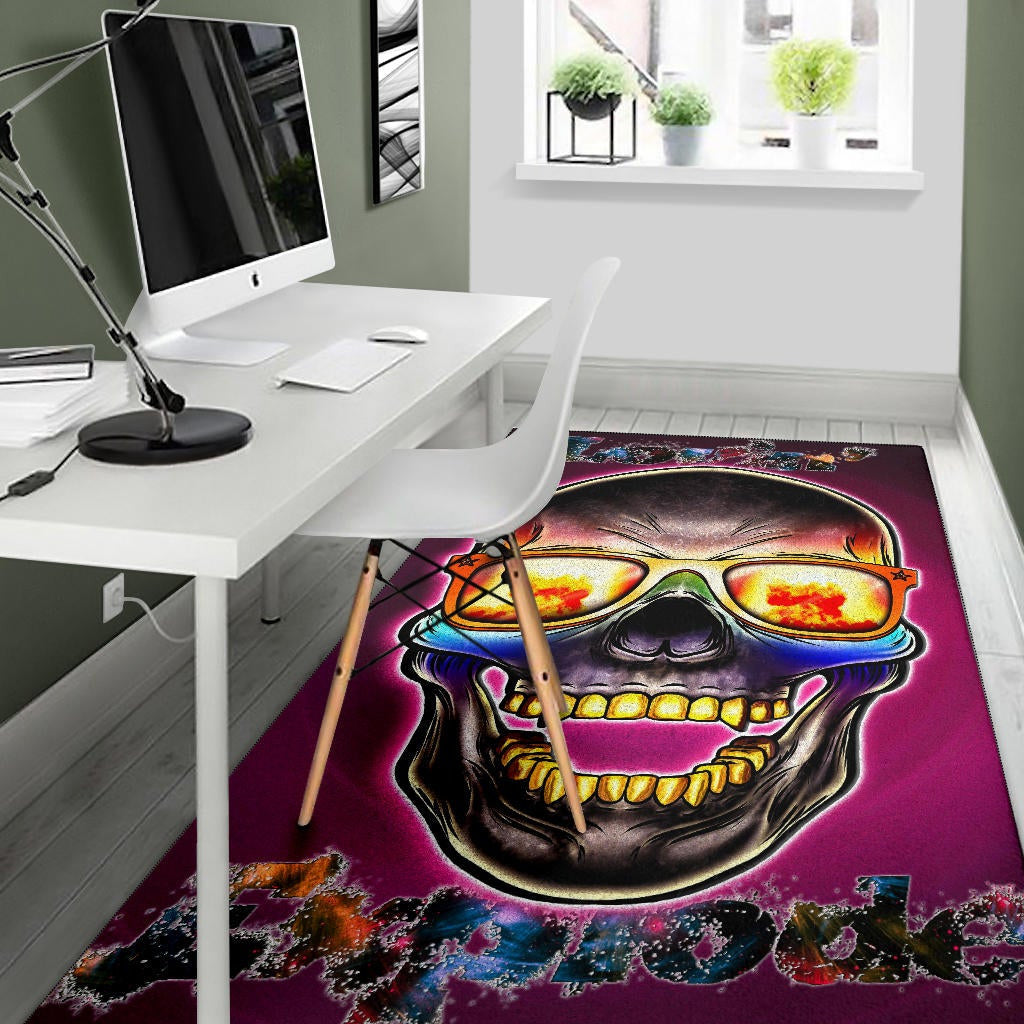 Valentine Area Rug - Colorful Rap Skull Wearing Glasses Loving Explode Rugs Home Decor
