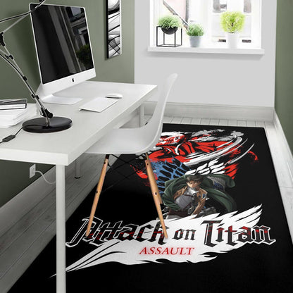 Attack On Titan Anime Area Rug - Levi And Colossal Titan Transform Rugs Home Decor