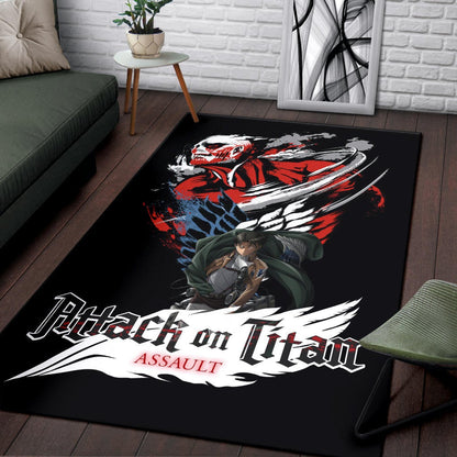 Attack On Titan Anime Area Rug - Levi And Colossal Titan Transform Rugs Home Decor