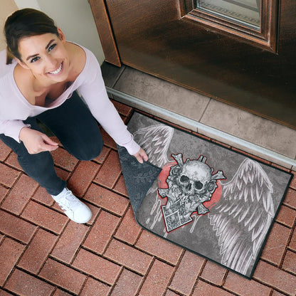 Valentine Door Mat Strange Skull With Angel Wings Red Heart Door Mat Home Decor NT121102