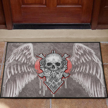 Valentine Door Mat Strange Skull With Angel Wings Red Heart Door Mat Home Decor NT121102