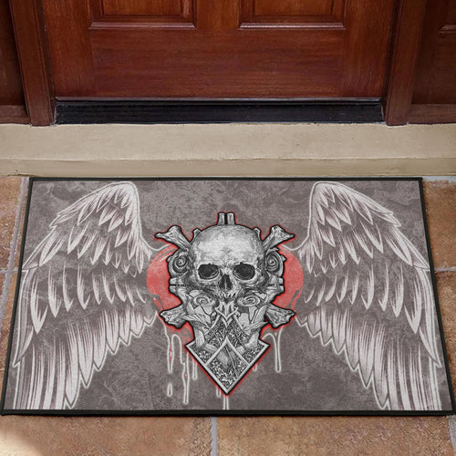 Valentine Door Mat Strange Skull With Angel Wings Red Heart Door Mat Home Decor NT121102