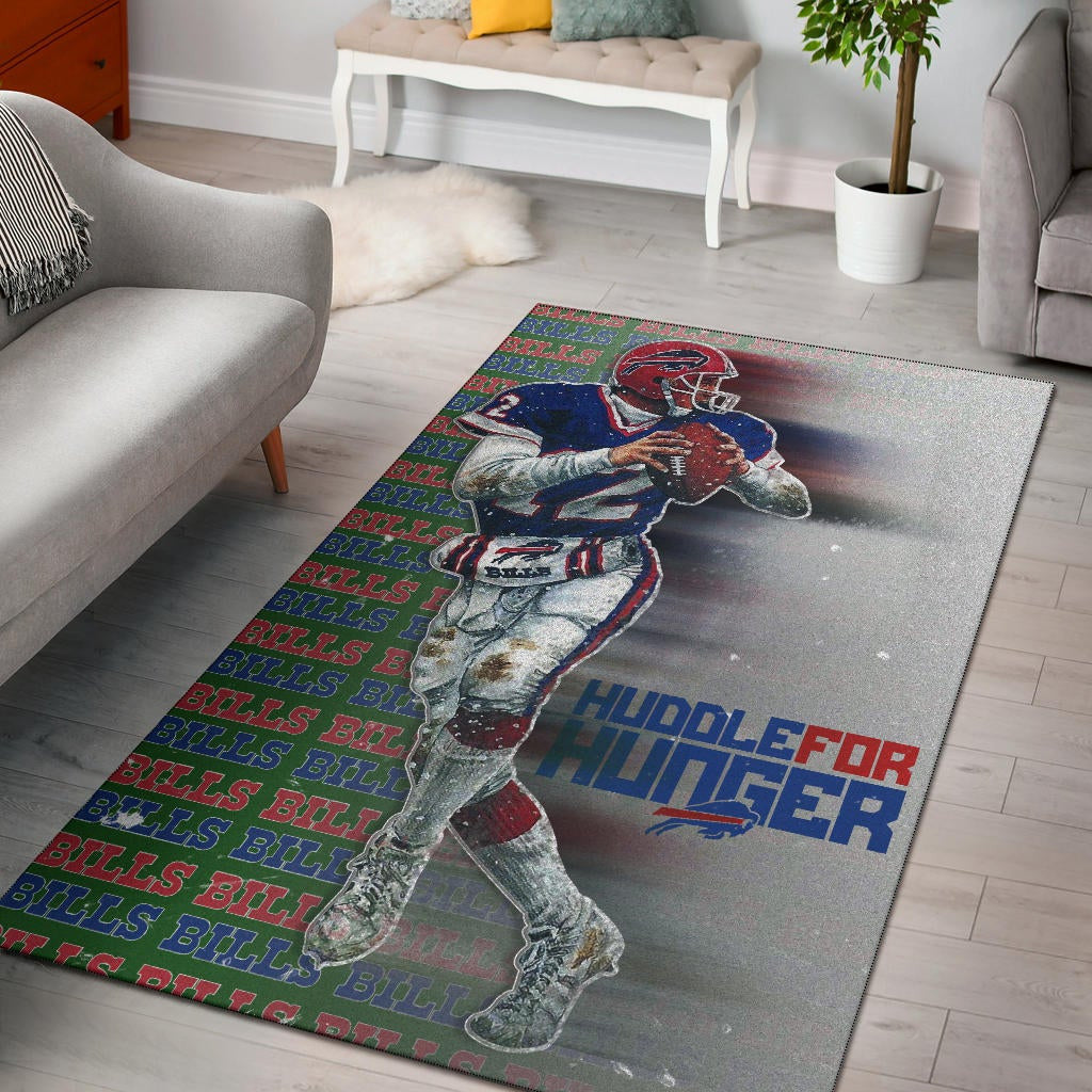 Buffalo Bills American Football Team Area Rug Jim Kelly Catching Ball And Running Huddle For Hunger Rugs Home Decor