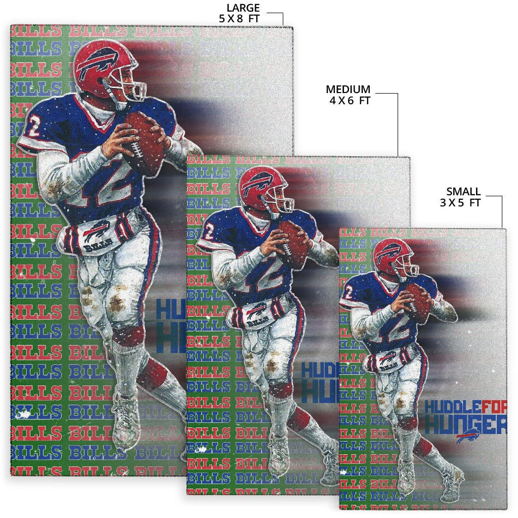 Buffalo Bills American Football Team Area Rug Jim Kelly Catching Ball And Running Huddle For Hunger Rugs Home Decor