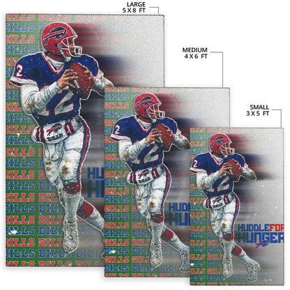 Buffalo Bills American Football Team Area Rug Jim Kelly Catching Ball And Running Huddle For Hunger Rugs Home Decor