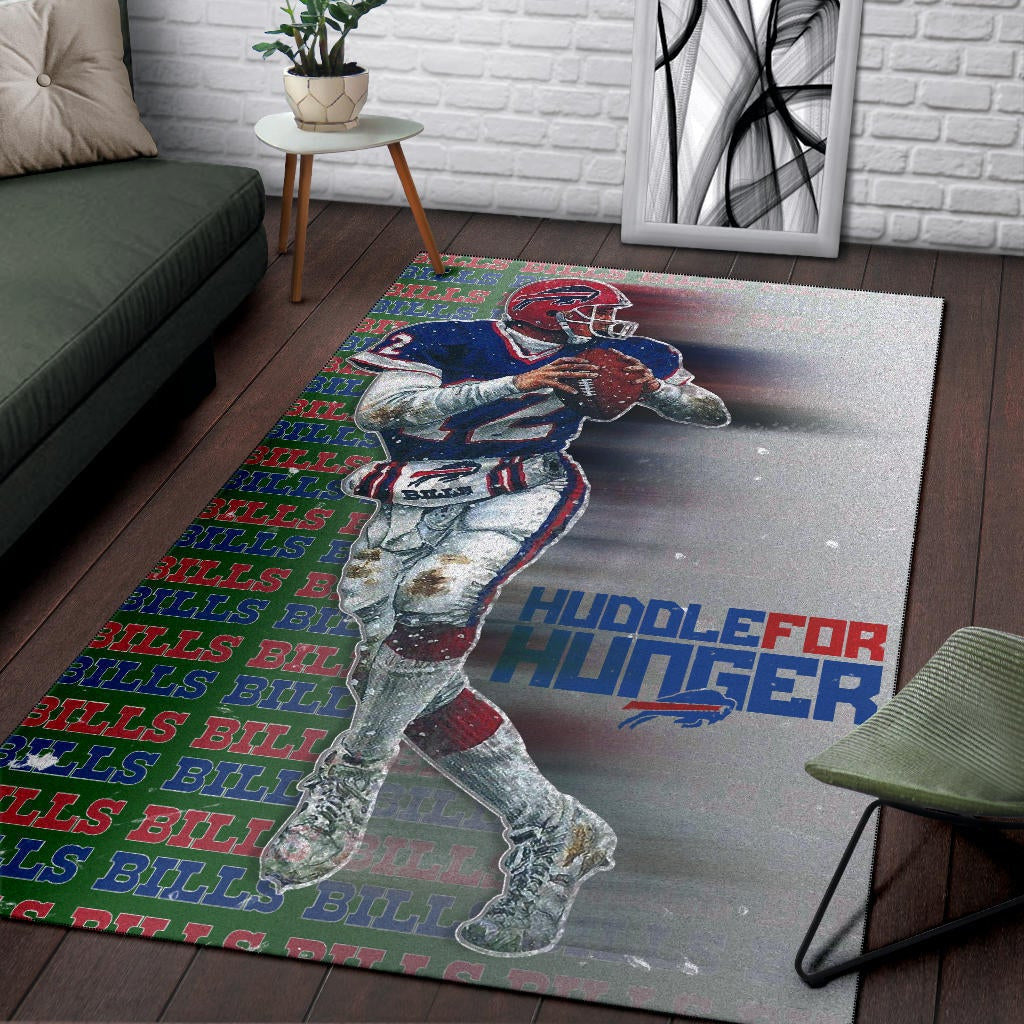 Buffalo Bills American Football Team Area Rug Jim Kelly Catching Ball And Running Huddle For Hunger Rugs Home Decor