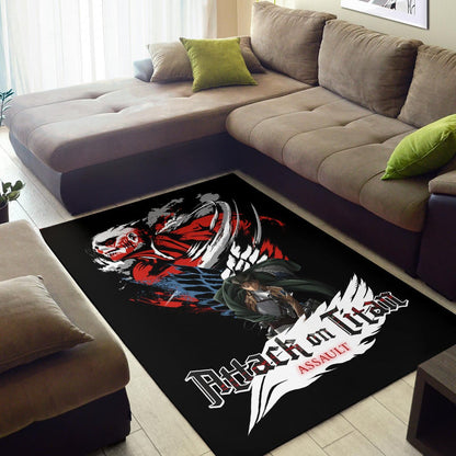 Attack On Titan Anime Area Rug - Levi And Colossal Titan Transform Rugs Home Decor