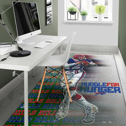 Buffalo Bills American Football Team Area Rug Jim Kelly Catching Ball And Running Huddle For Hunger Rugs Home Decor
