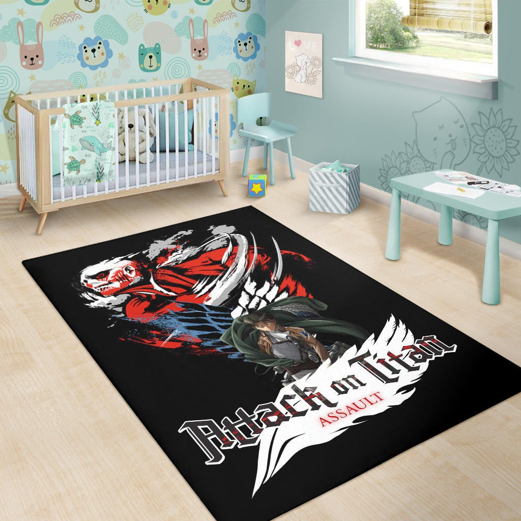 Attack On Titan Anime Area Rug - Levi And Colossal Titan Transform Rugs Home Decor