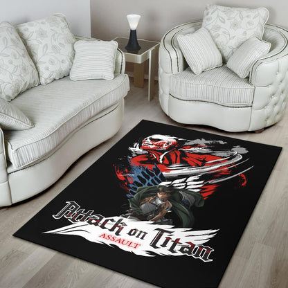 Attack On Titan Anime Area Rug - Levi And Colossal Titan Transform Rugs Home Decor