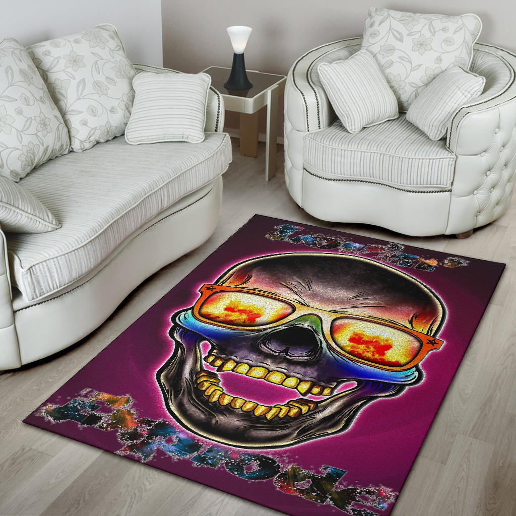 Valentine Area Rug - Colorful Rap Skull Wearing Glasses Loving Explode Rugs Home Decor