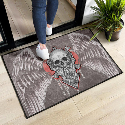 Valentine Door Mat Strange Skull With Angel Wings Red Heart Door Mat Home Decor NT121102